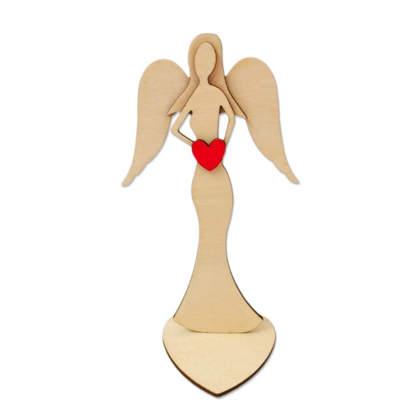 Dřevěný anděl se srdcem - Výška: 19 cm