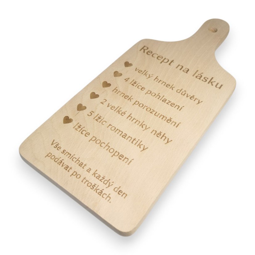 Bukové prkénko – Recept na lásku - Velikost: 31 × 14 cm