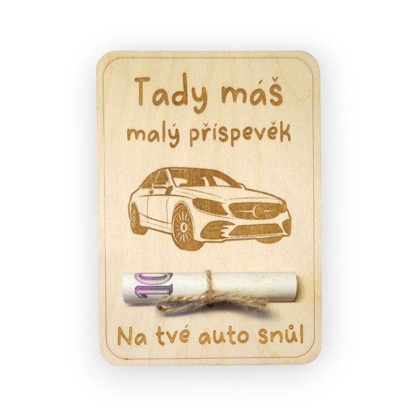 Dřevěné přání na peníze – Auto