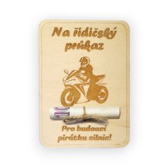 Dřevěné přání na peníze – Řidičák na motorku