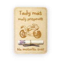 Dřevěné přání na peníze – Motorka