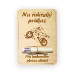 Dřevěné přání na peníze – Řidičák na motorku